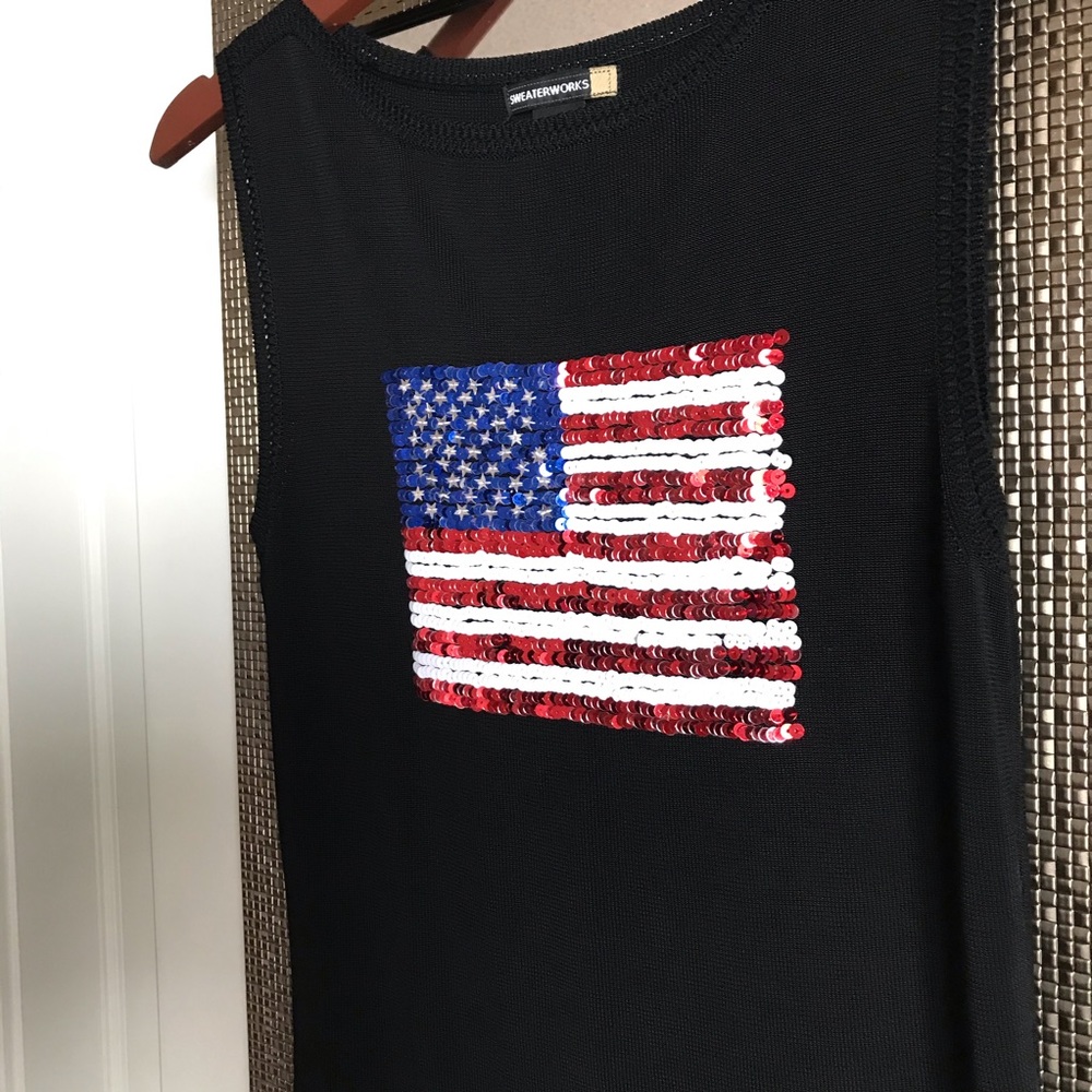 Sweaterworks Sequin American Flag Shirt -L - Picture 5 of 8